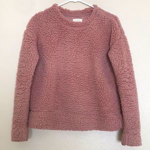 Pink Sherpa Plush Fleece Pull-Over Sweater